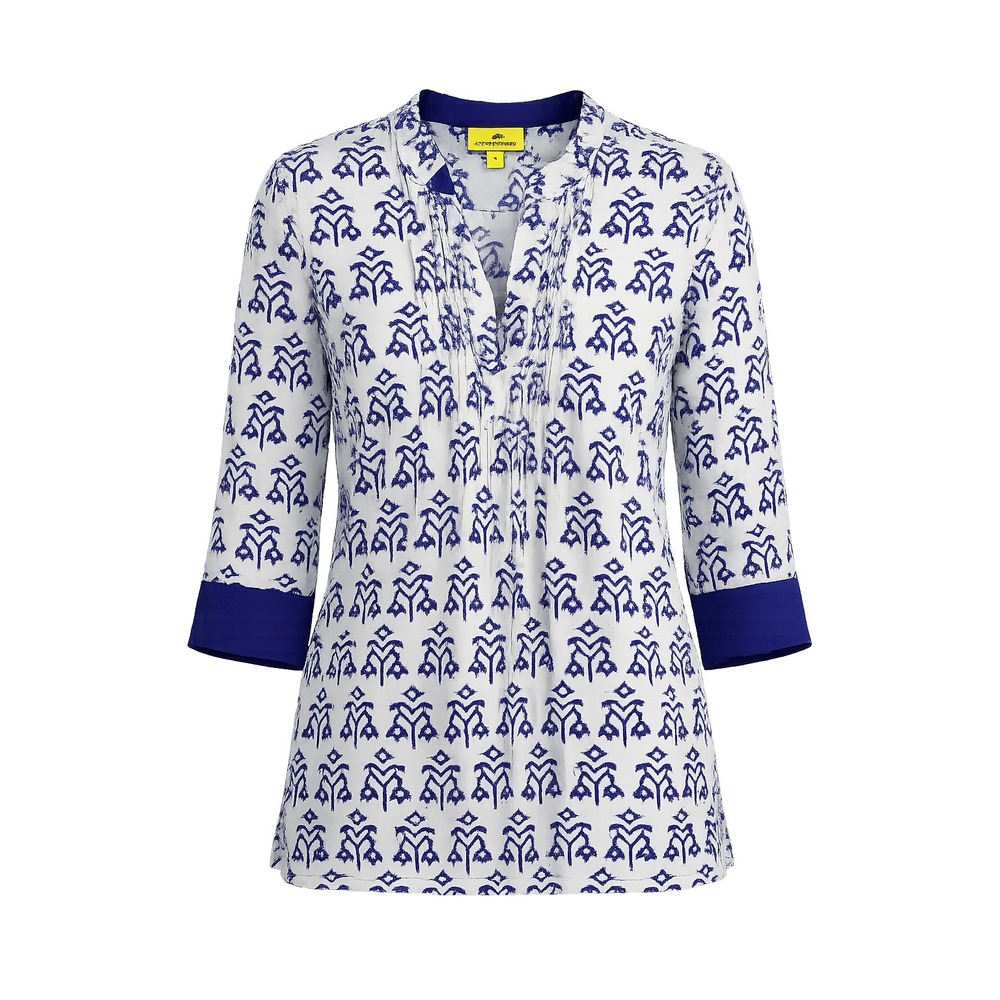 Roberta Roller Rabbit Tunic Women M Blue White Print Cotton Boho Top